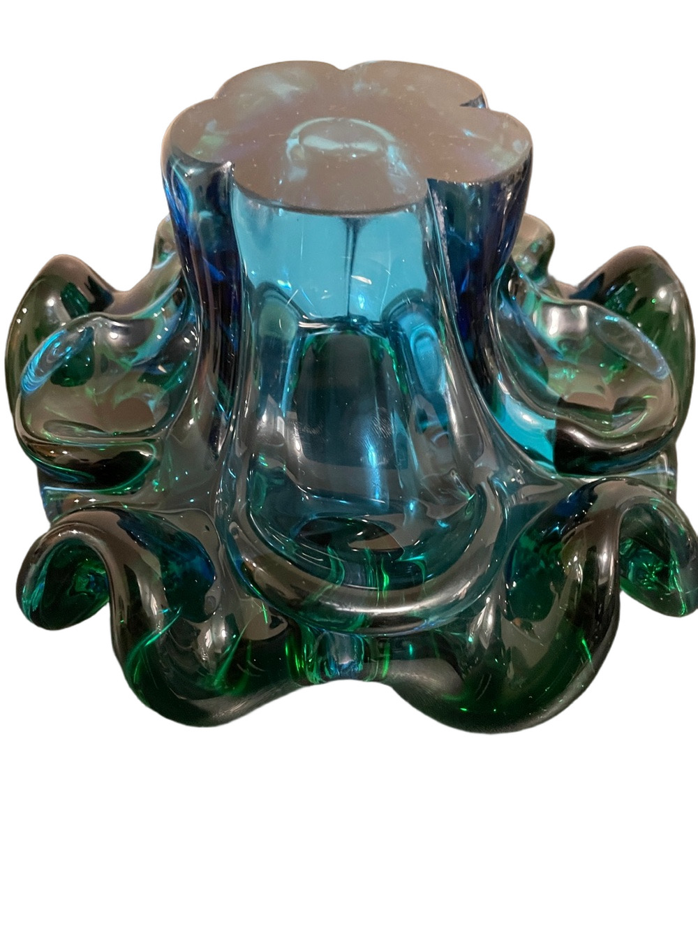 MCM Lorraine Handblown Green Over Blue Art Bowl - Picture 6 of 8